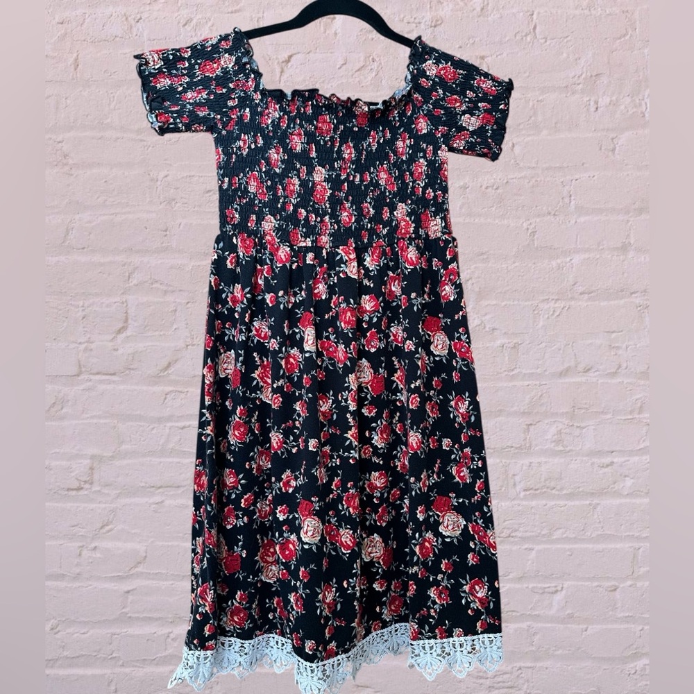 Bobbie Brooks Black Floral Midi Dress with Red Roses